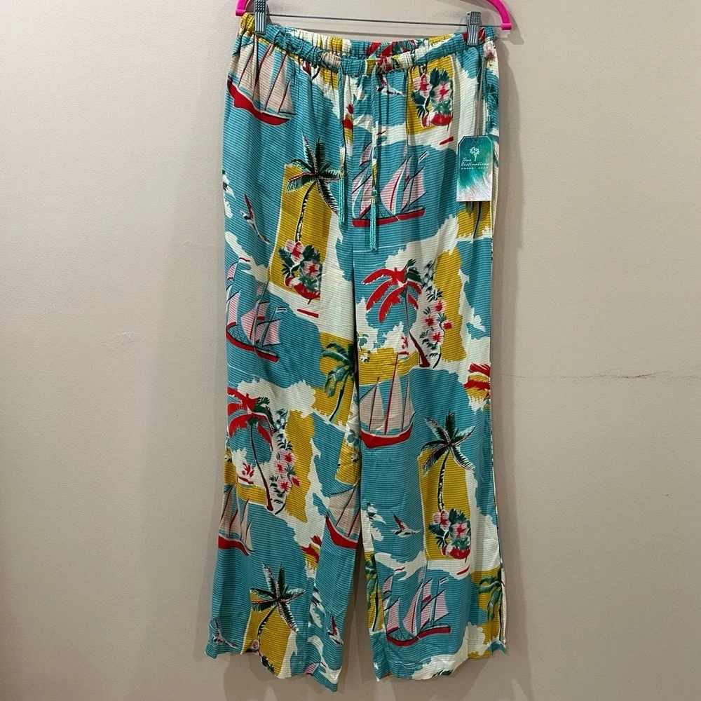 NWT True Destinations Pants Wide Leg Resort Wear Beach Tropical Cruise Women L - Picture 2 of 9